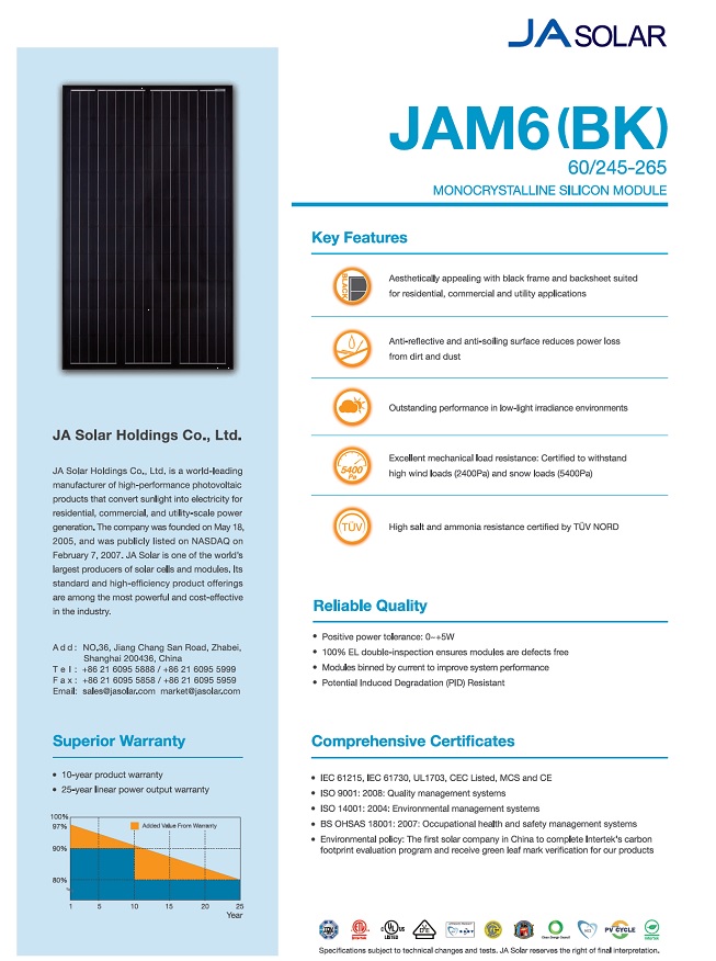 JA solar JSM6(BK)